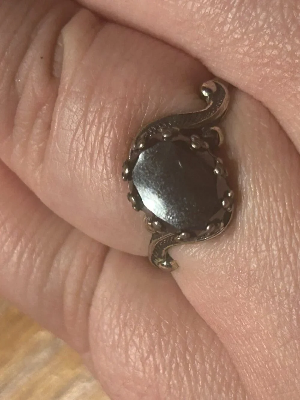 Vintage Sterling Silver and Hematite Ring - Size 7.5